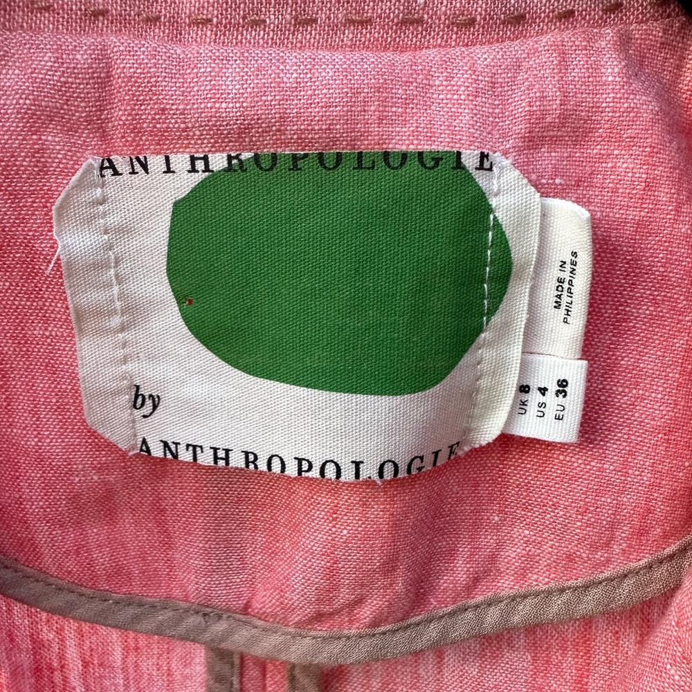 🎉HP🎉 Anthropologie Women's EUC Pink Coral Salmon Linen Blazer (Size 4) - Picture 3 of 7